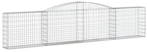 SDWEHO7 7er Set Gabione Steinkorb Gabionenzaun Gitterkorb Steinkorb Drahtkorb Gabionenkorb Verstärkte Gabionenwand Gabionen Zaun, 400x30x80/100cm Verzinktes Eisen