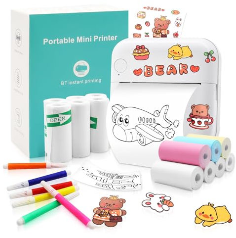 ZHITING Mini imprimante Photo pour Smartphone,Portable imprimante Thermique avec 13 papiers d'impression Thermique et 5 stylos Aquarelle, pour Apprentissage, Notes d'étude, diagrammes, Photos