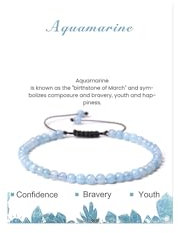 LOCCY Echtes Naturstein Armband für Damen, 4mm Verstellbare Natursteinarmband Perlenarmband Yoga Armband für Fraun Mädchen für Muttertag Geburtstag Valentinstag Weihnachten Geschenke (Aquamarin)