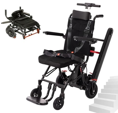 Leichte, zusammenklappbare Kombination aus elektrischem Treppenlift und Handrollstuhl, 2-in-1, Treppensteigrollstuhl mit Kopfstütze,Treppen rauf und runter,intelligentes LCD-Display,Tragkraft 150kg