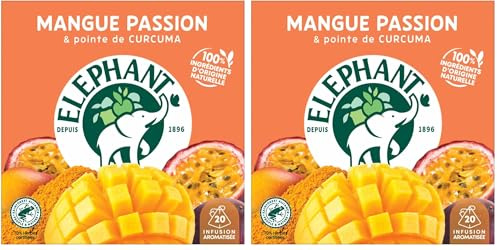 Elephant, Infusion Aromatisée, Goût Mangue Passion, Certifié Rainforest Alliance, Ingrédients d'Origine 100% Naturelle, 20 Sachets Pyramid (Lot de 2)