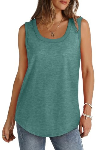 Women's Summer Plain Sleeveless Long Tank Tops Loose Casual Scoop Neck Cotton Tunic Tanks Lightweight Soft Running T Shirt Sport Gym Basic Cami Vests