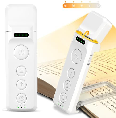 Glocusent Leselampe Buch Klemme, Leselicht mit Einschlafhilfe und Timer, 5 Helligkeitsstufen & 3 Farben, Expert Buchlampe für das Lesen im Bett, USB-C Leselampe für Bücherfreunde (Weiß)
