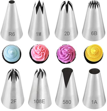 GIDWRIY 8 pcs Embout Poche A Douille Patisserie,Douilles à Pâtisserie RéUtilisable,Douille en Acier Inoxydable,Poche à Douille Accessoires,Kit de Pâtisseris de Gâteau,Douille à Pâtisserie Tuyauterie