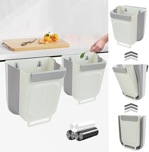 SHAIDOJIO 2 Pezzi Pattumiera Cucina-10L+6L, Pattumiera Pieghevole, Cestino Spazzatura da Appendere con 60 Pezzi Sacchetti Della Spazzatura, Appeso Cucina Cestino Spazzatura per Cucina Bagno Camera