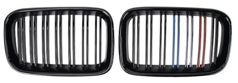 Kühlergrills 2X Doppel Linie Stil Auto Vorne Racing Nieren Gitter Fit Für BMW E36 1992-1996 Glänzend Schwarz Dual Lamellen Oberen Auto-Lufteinlassgitter(M Color)