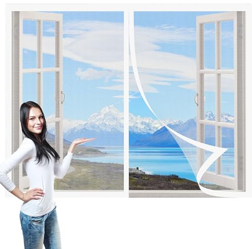 Zanzariera per Finestre Magnetica 250 x 110 cm Auto Chiusura Magneti Rete Resistente Traspirante Anti Zanzare Insetti per Tutte Le Taglie Finestra O Porte, Bianco