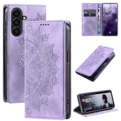 LBH Handyhülle für Samsung Galaxy A36 5G Mandala Klapphülle RFID Schutz Kartenfächer Geldfach Design Cover Case Flipcase Violett