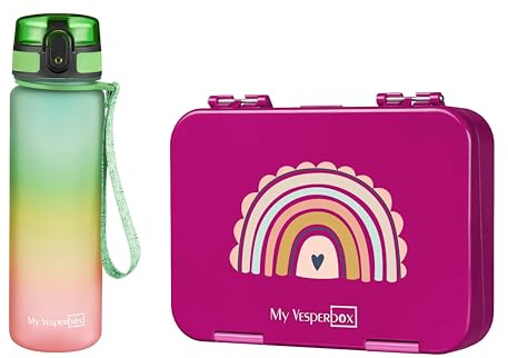 My Vesperbox - Len - Set – Brotdose & 500ml Trinkflasche für Kinder – auslaufsicher & BPA-frei – Lunchbox für Schule & Kindergarten - Bento Box Set