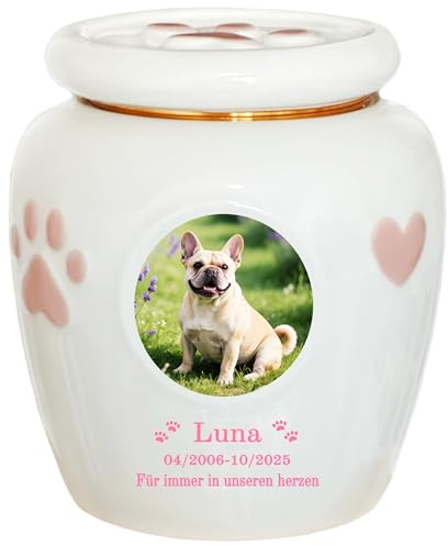 Generisch Personalisierte Haustierurne, Haustierurnen für Hunde Katzen,Urnen für Haustierasche, Keramikurne,Vogel Kaninchen,Haustierverlust (Mittel,Geeignete Asche≤20KG (Keine Knochen))