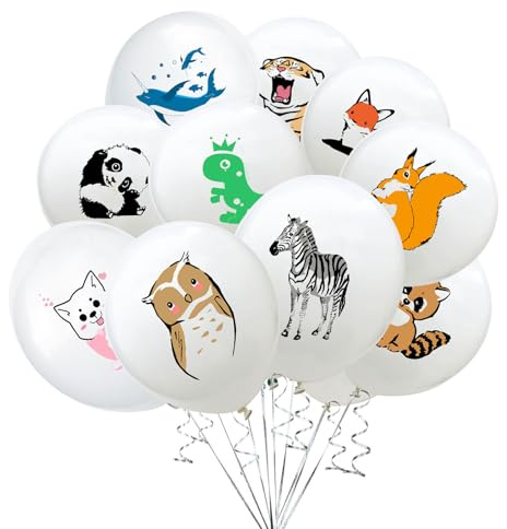 Fesnova Luftballons Tiere, Tier Ballons Dschungel Safari Luftballons mit Tiermuster 10 Stück, für Jungen und Mädchen, Kindergeburtstag, Babyparty, Wild One Animal Dschungel Mottoparty Dekorationen