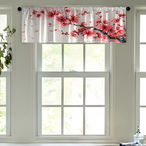 GDDUOYUE Rideau de Cuisine Court avec Poche à Tringle pour Petite Fenêtre au-Dessus de l'Évier – 1 Panneau en Polycoton – Style Japonais sans Percage,B,W69in(175cm)/H22in(55cm)