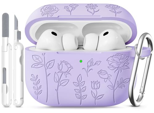 TNSNK Blütenblatt-graviert für AirPods Pro 3 Hülle (Lila) | Weiche, Hautfreundliche Textur, Kratzfest, Stoßfest, Rutschfest, Reißfest, inklusive Reinigungsstift und Schlüsselanhänger