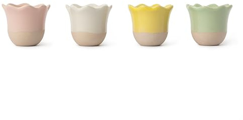 Jamie Oliver Big Love Set of 4 Excellent Stoneware Egg Cups, Mixed Colours | Pack of 4 Egg Holder Set, Perfect for Serving Boiled Eggs at Breakfast, Supplied in 4 Colours, Scalloped Rim, Gift Boxed