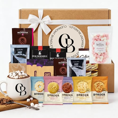 Hot Chocolate Gift Set - Includes 16 Items, Mixed Sachets, Marshmallows and Biscuits. Perfect Hot Chocolate Set for Women and Men. Mini Marshmallows, Gift for all Occasions