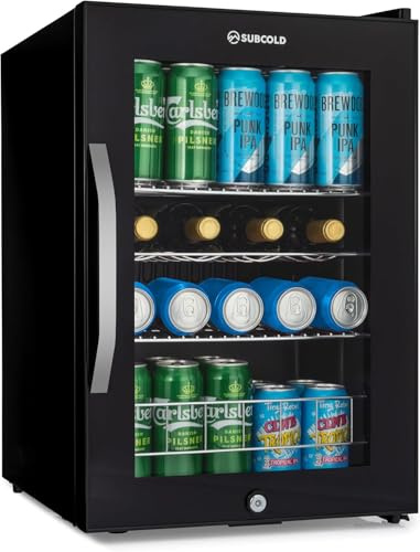 Subcold Ace65 LED Beer Fridge | 62 Cans + 4 Bottles | 3-18°C | Glass Door | Touch control, auto defrost, LED, lock & key and adjustable shelves | Premium drinks cooling for home bars & kitchens