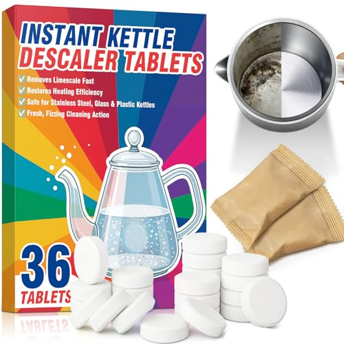 Kettle Descaler Tablets, 36 Pack Powerful Limescale Remover for Kettle, Descaling Tablets Remove Limescale for Stainless Steel, Glass and Plastic Kettles, Easy-to-Use Kettles Cleaner, 1 Year Supply