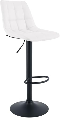 CLP Barhocker höhenverstellbar Mapun, Barstuhl 360° drehbar, gepolstert mit Metallgestell für Küche, Theke, Bar und Lounge, Farbe:weiß, Material:Kunstleder