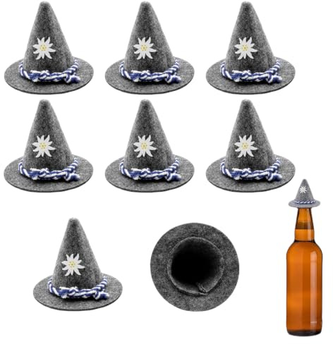 SxiGxiv 8 Stück Oktoberfest Deko Mini Trachtenhut Filz Klein Filzhut Seppelhut Tischdeko Bayern Party Bayrische Dekoration mit Blau-Weiße Kordel 10 x8CM