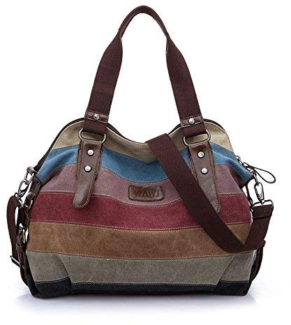 WAWJ Multi-Color-Striped Damen Handtasche / Umhängetasche Canvas Shopper Tasche Vintage Hobo Bags