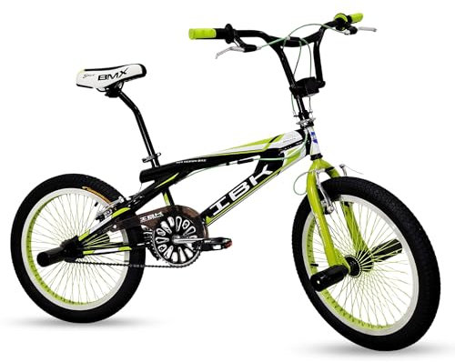 IBK Bici BMX da 20'' pollici, bicicletta Freestyle leggera, Sistema Sterzo Rotore a 360°, poggiapiedi, paracatena, ruota libera, monovelocità, verde, rossa, blu (Verde)