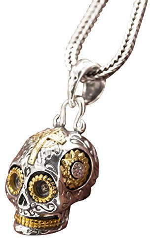 Jade Angel Collar de plata de ley para hombre y mujer con colgante de calavera de dos tonos, Latón Plata esterlina, Jade