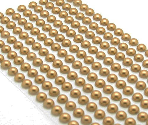200 Self Adhesive Pearls 6mm Beautiful Small Round Pearl Stick On Adhesive Beads Embellishment (Gold)