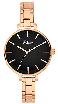 s.Oliver Damen-Armbanduhr Analog Quarz Edelstahl IP Roségold SO-3649-MQ