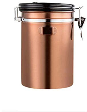 XGHW Airtight Coffee Canister Stainless Steel CO2 Valve Vacuum Storage Belt 1 Measuring Spoon For Coffee Powder Tea Pot Classic Black (Color : Gold, Size : 180ml)