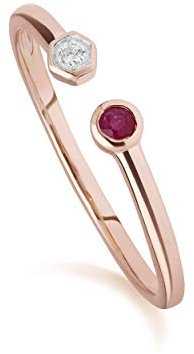 Moderner offener Ring aus 9 Karat Rotgold mit Rubin und Diamant, Stein:, Rubin