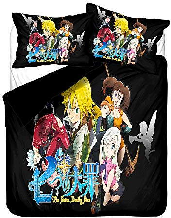 NICHIYO The Seven Deadly Sins Bettwäsche-Set, Bettdeckenbezug und Kissenbezug, Mikrofaser, 3D-Digitaldruck, dreiteiliges Bettwäsche-Set (1,Einzelbettgröße 135 x 200 cm)