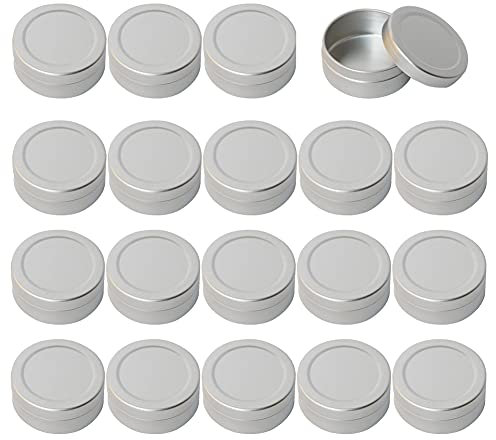 ZEOABSY 24 Pièces, Pots en Aluminium 20ml Vide Rond Argent Cosmétiques Maison Pot et Couvercle Coiffant en Aluminium pour Bougie Crème Voyage