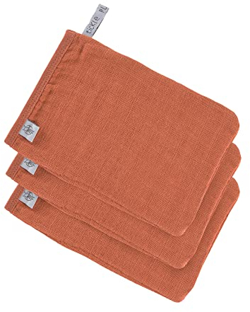 LÄSSIG Muslin Waschhandschuh Waschlappen Baumwolle 3er Set/Wash Glove rust