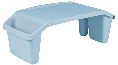 Large Plastic Bed Tray Breakfast Lunch Dinner Lap Serving TV Table Cup Slot Laptop Notebook Desk (Blue)