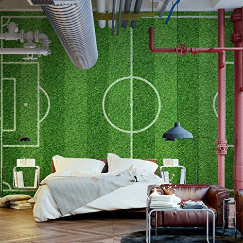 Wallepic Vlies Fototapete Sport Fußball Sportplatz Rasen Grün 312 x 219 Moderne Tapete XXL Gras Stadion Jugend Wohnzimmer Schlafzimmer Büro Flur Mehrfarbig Abstrakt Br. 312 cm x Hö. 219 cm