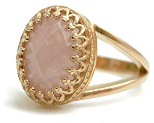 Bijoux d'Anémone Magnifique Bague en Quartz Rose avec Bande Rempli d'Or Rose 14K - Bijoux Intemporels pour les Anniversaires et Autres Occasions - Bague en Quartz Faite à la Main