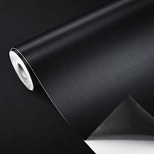 GELAISI Kunstleder Selbstklebend 60*200cm Schwarz Leder Patch Kit Selbstklebende Lederflicken,Lederoptik Folie Dekofolie Möbelfolie Tapeten Lederreparatur Polster für Schrank Ledertasche Autositz Sofa