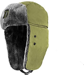 Wurmbaden Fellmütze Uschanka Mütze mit Ohrenklappen olivegrün