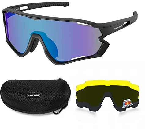 Snowledge Sportbrille Fahrradbrille Herren und Damen Radsportbrille Sonnenbrille Erwachsene Sport Radbrille Polarisiert Windschutz Brille Motorradbrille Rahmen TR90 UV400 Schutz