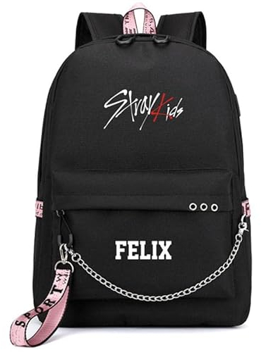 Honghuang Rucksack Schulbuch Schwarz Rosa Tasche Reisetaschen Laptop Kette Rucksack