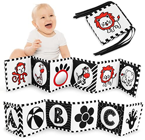Vicloon Black & White Stoff-Buch,Soft Bilderbuch aus Stoff mit Spiegeln, Schwarz Weiß Doppelseitig Baby Stoffbuch, Wahrnehmungs-Lernspielzeug,Neugeborenes Lernspielzeug Spielzeug Geschenk