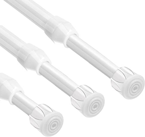 Vista Extendable Curtain Poles 30-50cm Spring Tension Rods No Drilling Shower Curtain Pole for Eyelet Curtains, DIY Projects for Kitchen, Bathroom, Cupboard, Window, Bookshelf, Wardrobe 3 Packs White