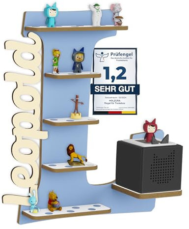 Holzura Tonie Regal für Toniebox, Toniebox Regal personalisiert mit Name und Holzsymbolen, Tonie Aufbewahrung (Buchstabe L)