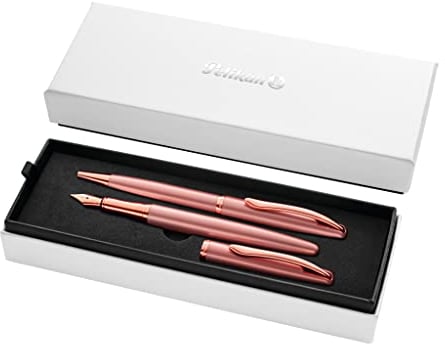 Pelikan Geschenkset Jazz Noble mit Füller und Kugelschreiber, Rose (Pink), eleganter Patronenfüller (Feder M) und Kugelschreiber aus Metall, im Geschenketui, 821872