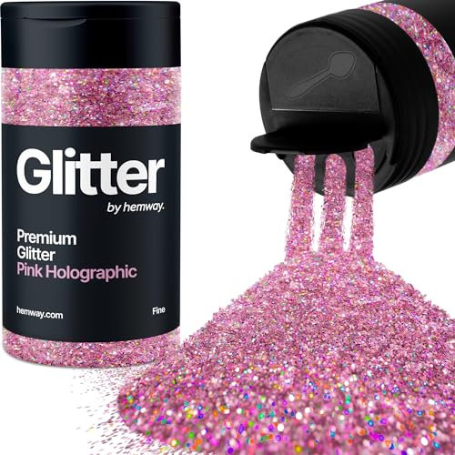 Hemway Premium Glitter Shaker - Pink Holographic | Fine Metallic Flake Sequins for Resin & Epoxy Crafts | Craft Supplies for Tumblers, Festival, Hair, Face, Body, Eye & Nail Art | 130 g