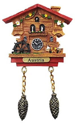 Kühlschrankmagnet, Motiv: Österreich 3D-Kuckucksuhr, Souvenir, Geschenk, Kunstharz, handgefertigt