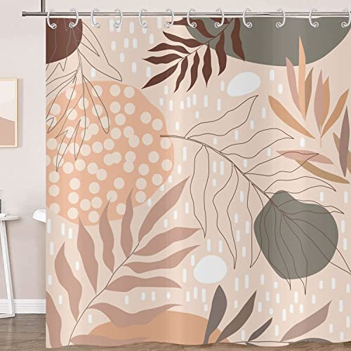 Hnmdmyi Rideau de Douche Boho 180x220, Feuilles Abstraites Plante Beige Mid Century Moderne Géométrique Minimaliste Esthétique Art Imperméable Tissu Lavable pour Baignoire