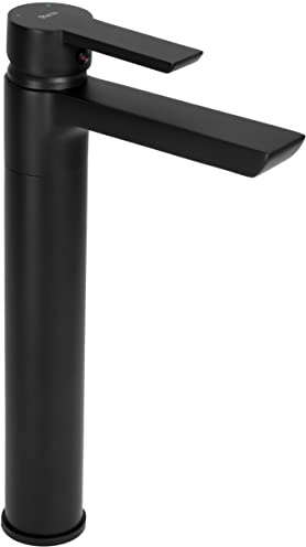 Rea Waschtischarmatur ARGUS BLACK HIGH Wasserhahn Bad Badarmatur aus Messing Armatur für Waschbecken Badezimmer Mischbatterie Waschbecken Einhebel (Schwarz)
