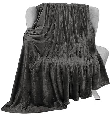 Bedbric Grey Throws & Blankets - Fluffy Fleece for Sofas & Bed - 400 GSM Single & Double Size - Cozy & Warm
