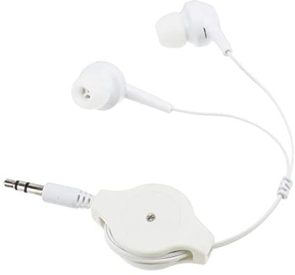 CAXUSD Retractable In-Ear Earbuds Dual Wired Headphones Mic 3.5mm Jack Lightweight Comfort Fit for Music Devices (White)